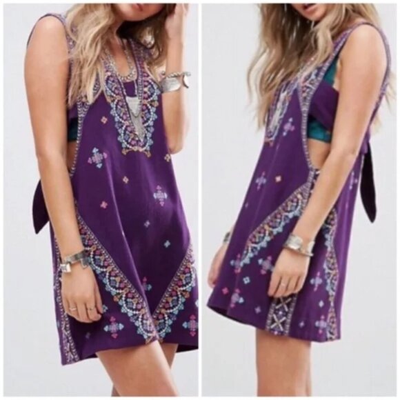 Free People Never Been Embroidered Boho Mini Dress - Picture 1 of 15
